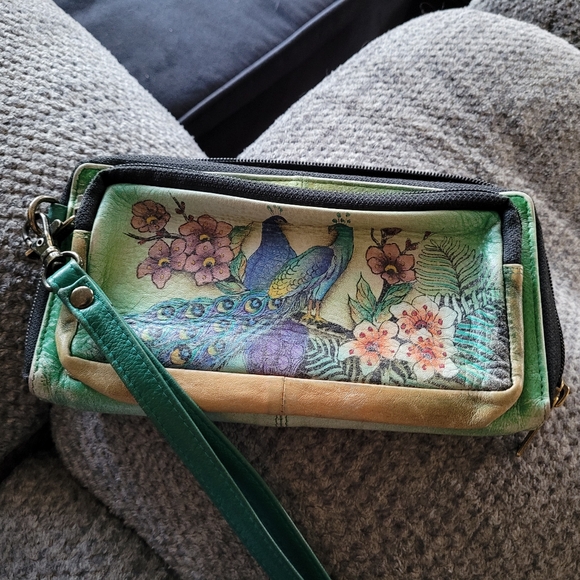 Anuschka Handbags - Beautiful Hand Painted soft leather Wristlet Peacock 🦚 Organizer Wallet